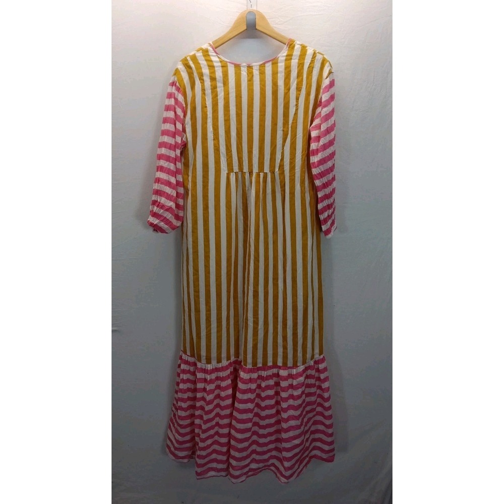 Sunshine Tienda Pink Yellow striped 3/4 Resort Tropical Beach S maxi dress - Picture 4 of 12